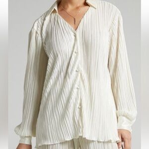 Showpo Cream Pleated Button-Down Shirt NWT